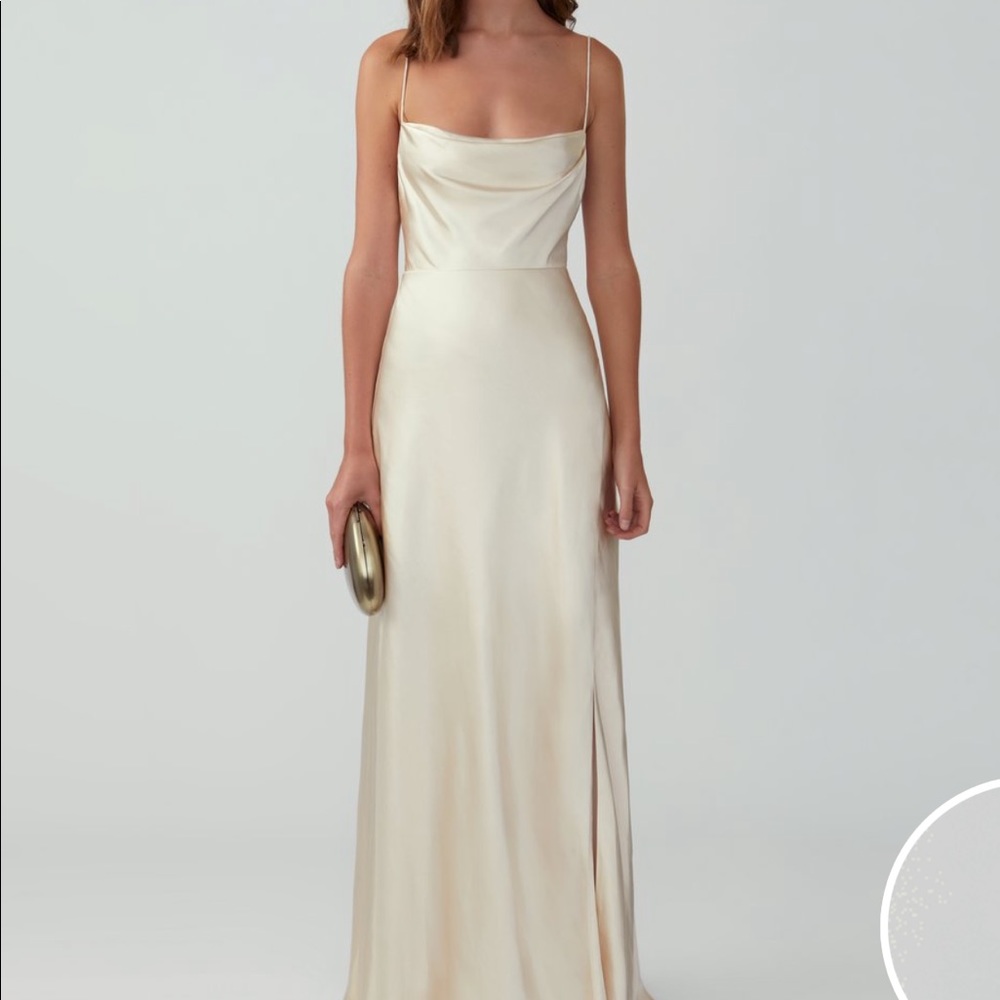 Fame & Partners Strappy Draped Gown- Champagne